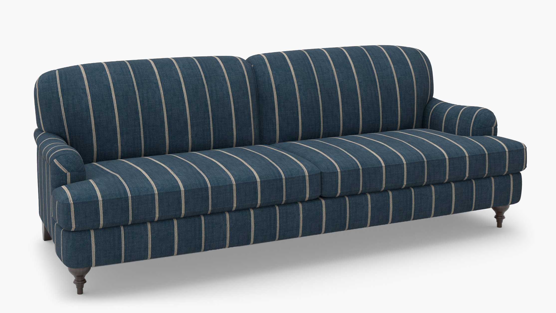 English Roll Arm Sofa, Indigo Felix, Espresso Turned Wood Leg - Image 1