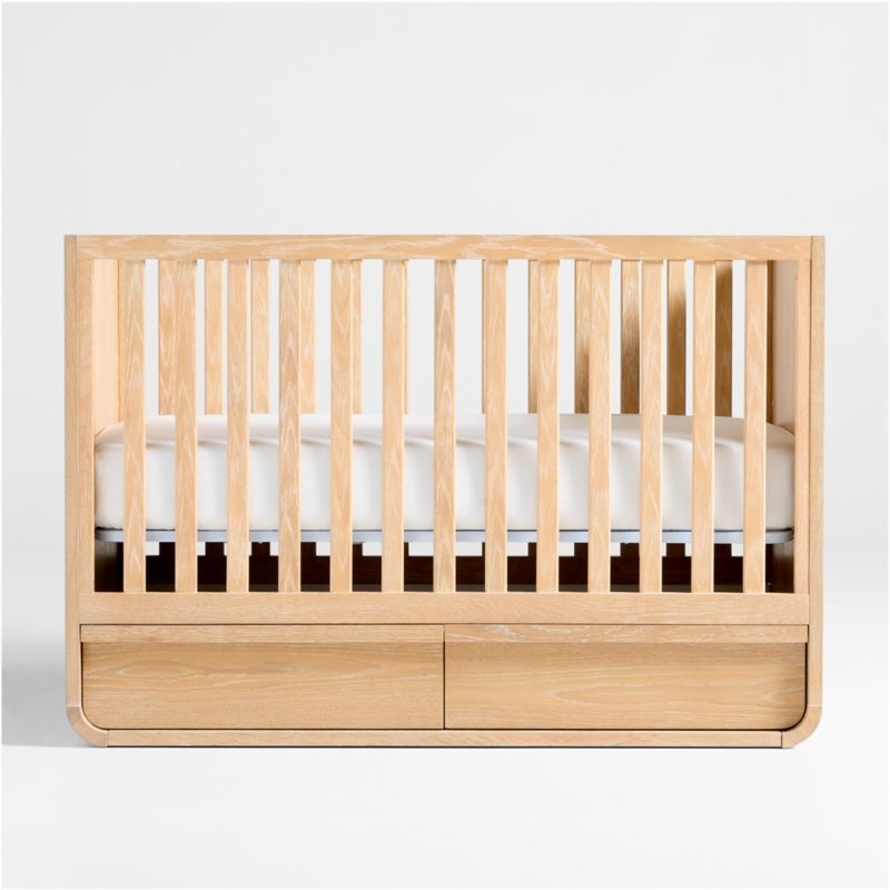Mira Natural Oak Wood Convertible Baby Crib with Storage and Toddler Bed Rail - Image 3