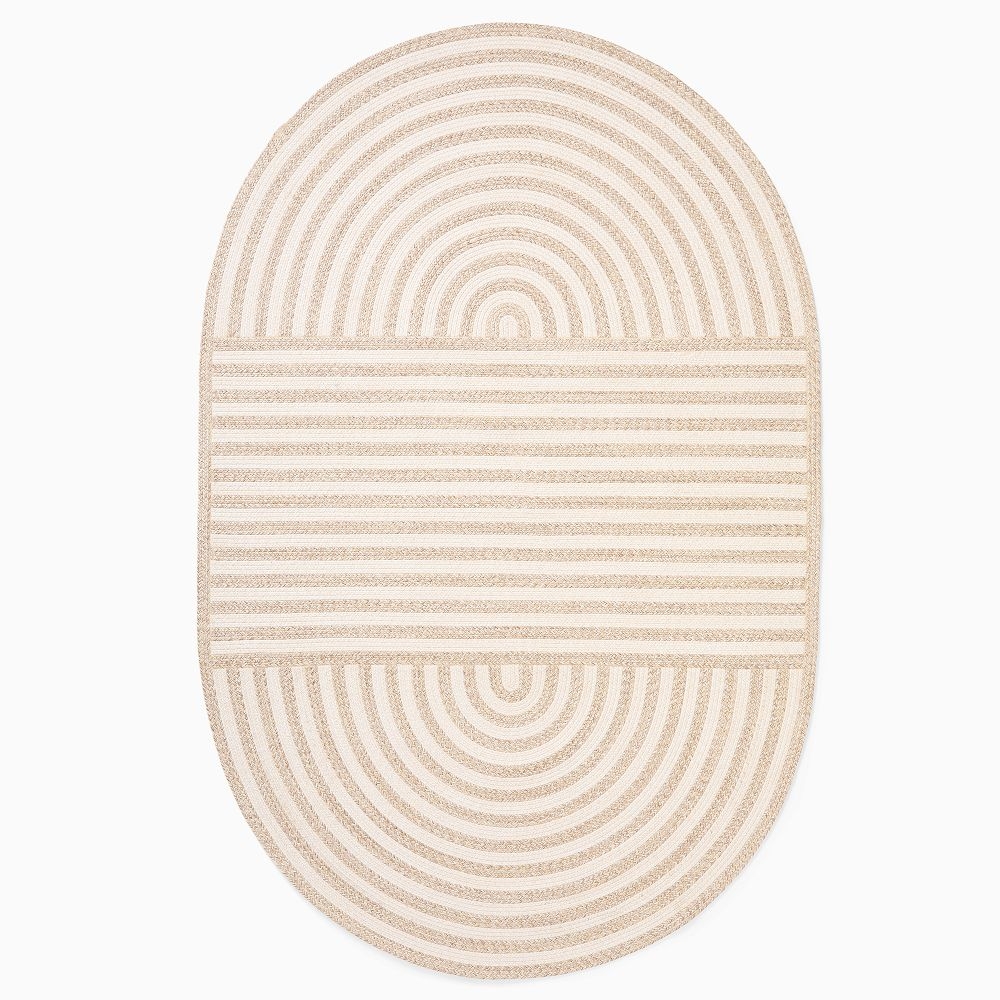 Striped Oblong indoor Outdoor Rug, 6'x9' Oval, Natural - Image 0