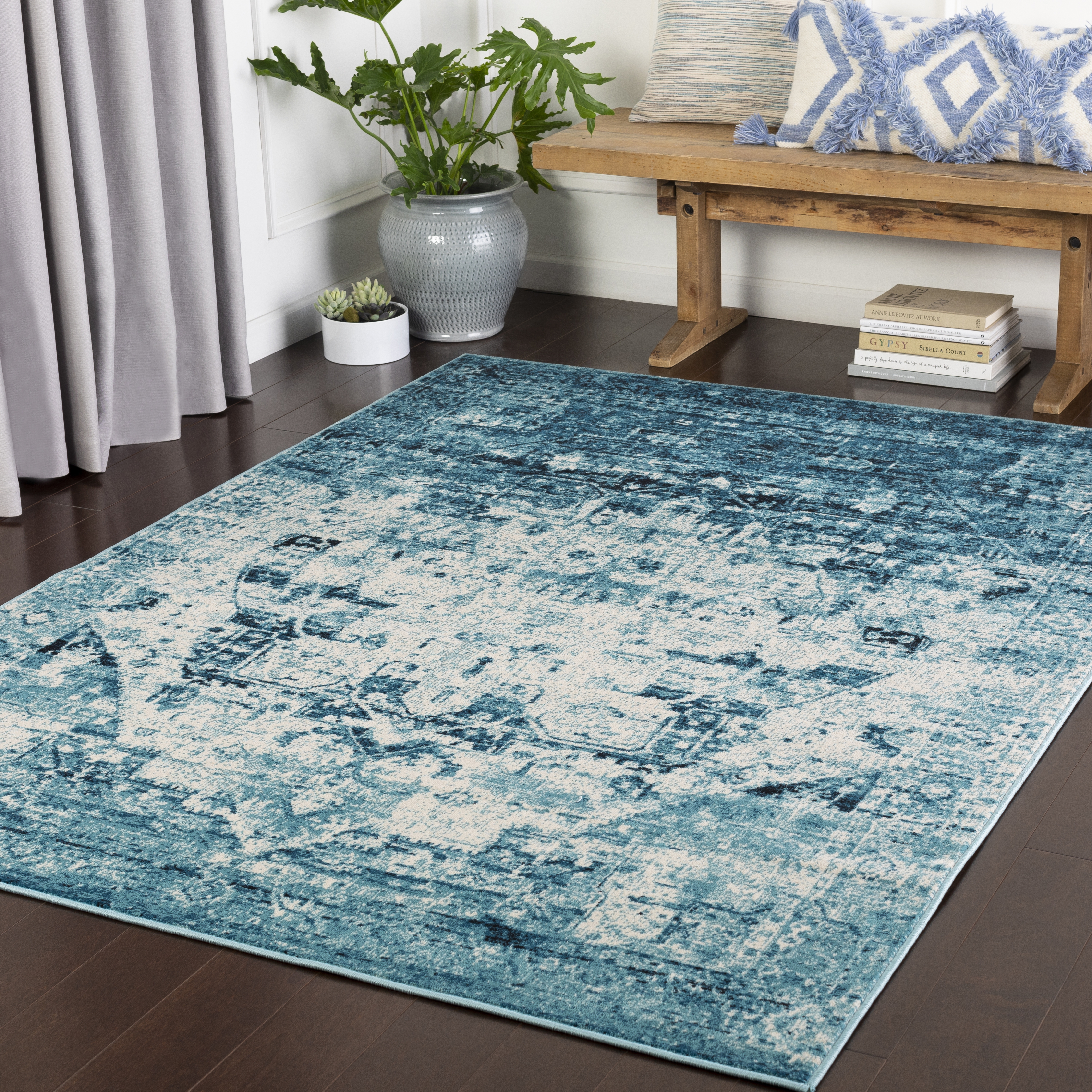 Mumbai Blue Indoor 2' x 2'11" Machine Woven Rug - Image 1