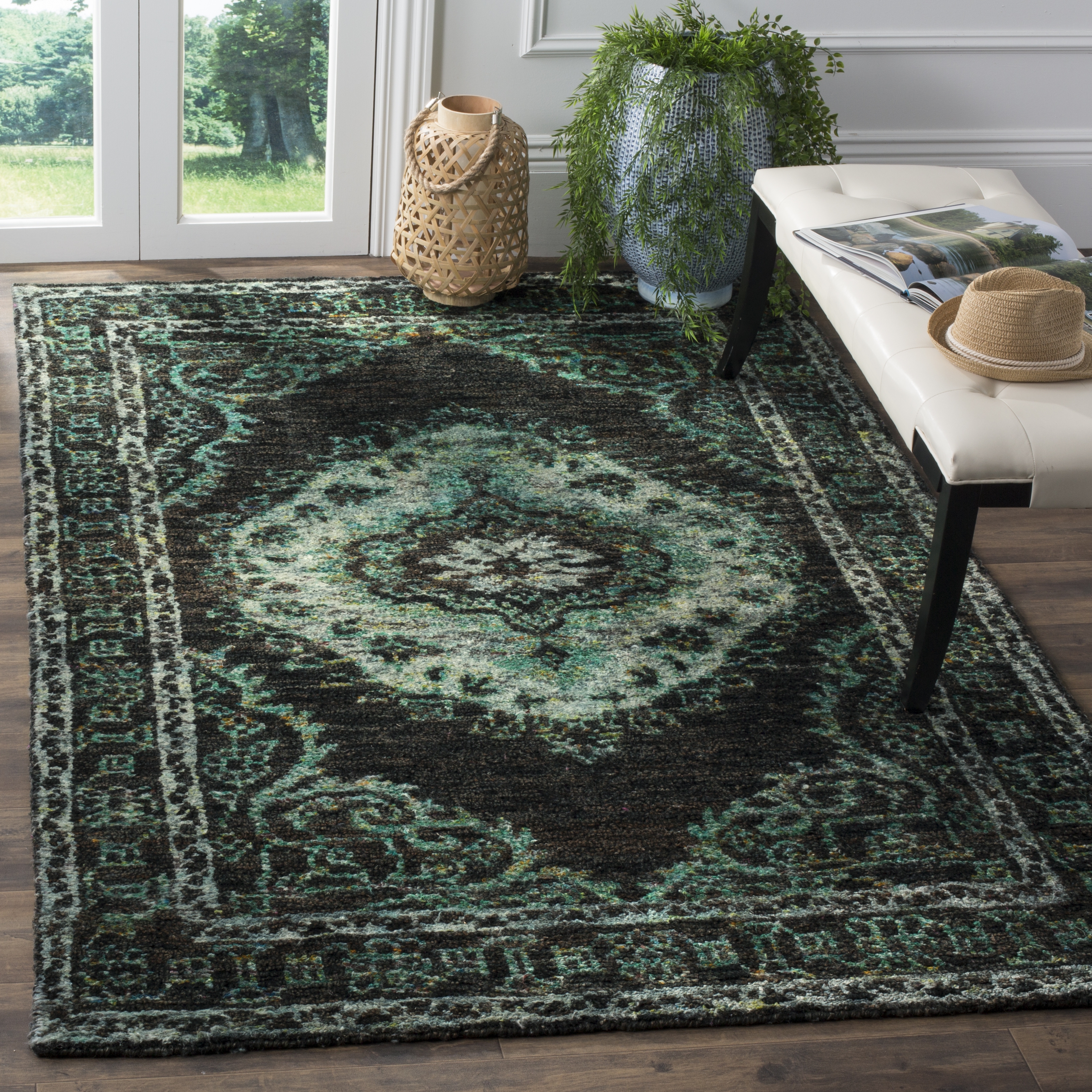 Arlo Home Hand Knotted Area Rug, TGR602A, Chocolate/Aqua,  4' X 6' - Image 1