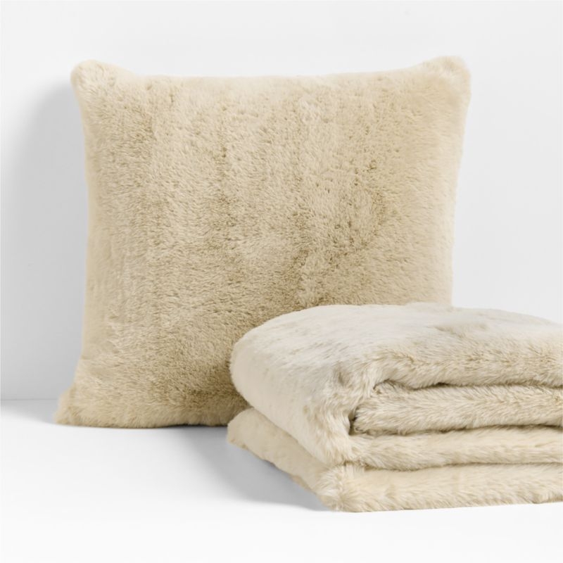 Travertine Beige Faux Fur 23x23 Throw Pillow Cover - Image 3