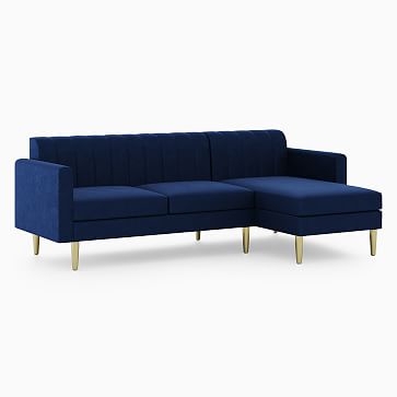 Olive 86" Left Channel Back 2-Piece Chaise Sectional, Swoop Arm, Performance Velvet, Silver, Brass - Image 1