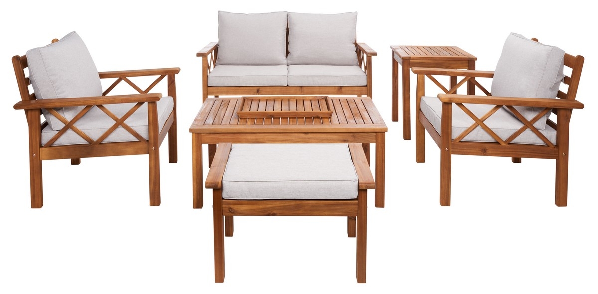 Loanna 6Pc Outdoor Living Set - Natural/Light Grey - Safavieh - Image 0
