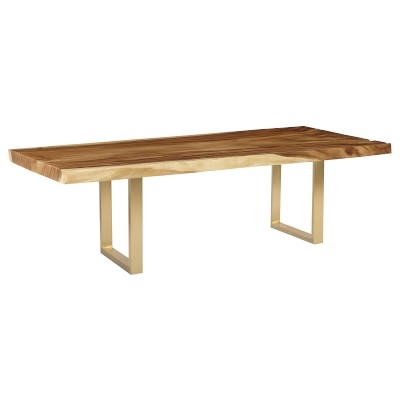 Wilton Live Edge Dining Table, 96, Wood, Natural, Antique Brass - Image 0