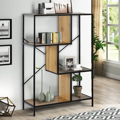Home Office Bookcase, 4-Tier Rustic Industrial Bookshelf Metal Frame Storage Sturdy Book Shelves, Standing Shelf Racks Book - Image 0