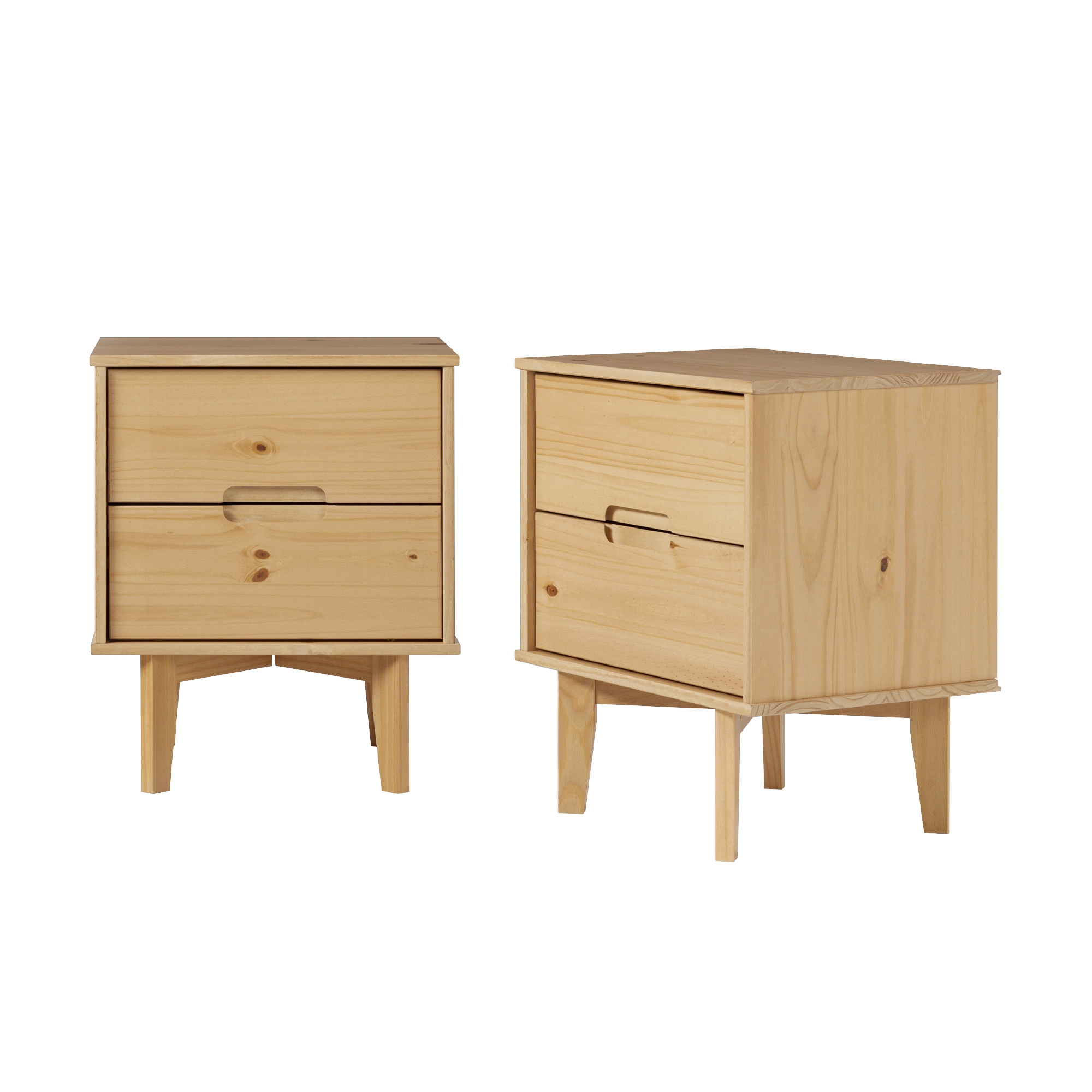 2-Drawer Groove Handle Solid Wood Nightstand - Natural Pine - (Set of 2) - Image 0