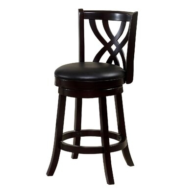 Swivel Barstool With Curved Double X Shaped Wooden Back, Espresso Brown - Image 0