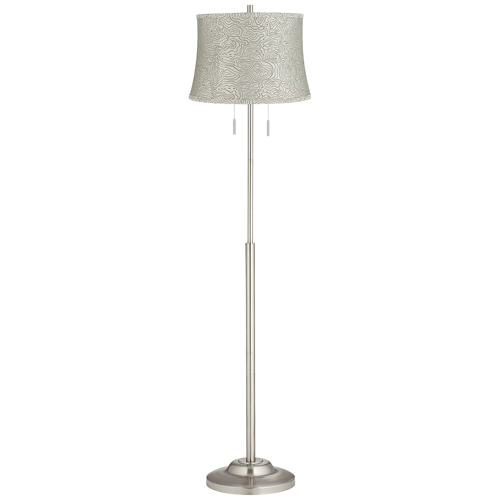 Abba 65"H Brushed Steel Newlin Cream Shade Twin Pull Chain Floor Lamp - Image 0