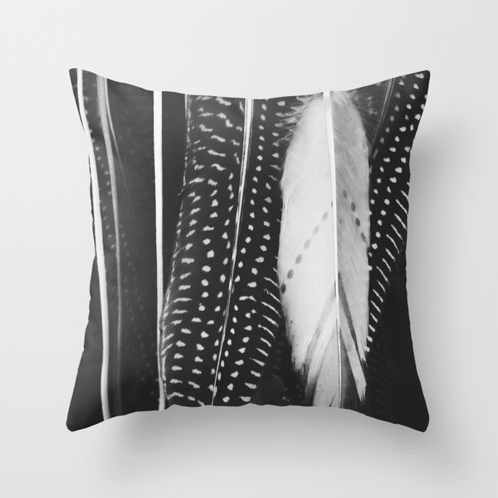 Boho Feathers - Black And White Feather Photography By Ingrid Beddoes Throw Pillow by Ingrid Beddoes Photography - Cover (16" x 16") With Pillow Insert - Outdoor Pillow - Image 0