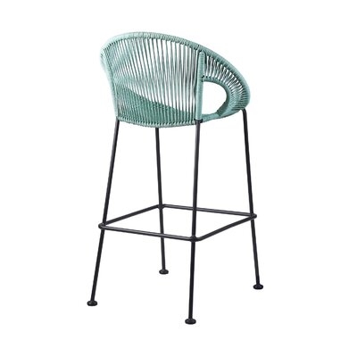 Indoor Outdoor Bar Stool With Rounded Rope Woven Seat, Pink - Image 0