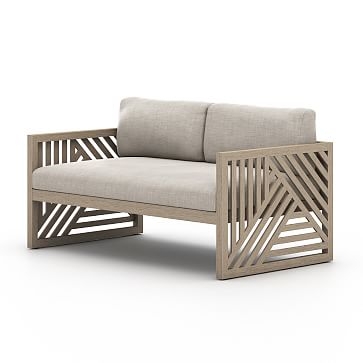 Linear Cutout Outdoor Sofa,Teak,Brown,stone,59" - Image 0