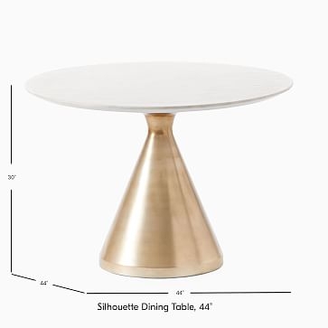 Silhouette Pedestal Dining Table, Round White Marble, Large, Brushed Nickel - Image 3