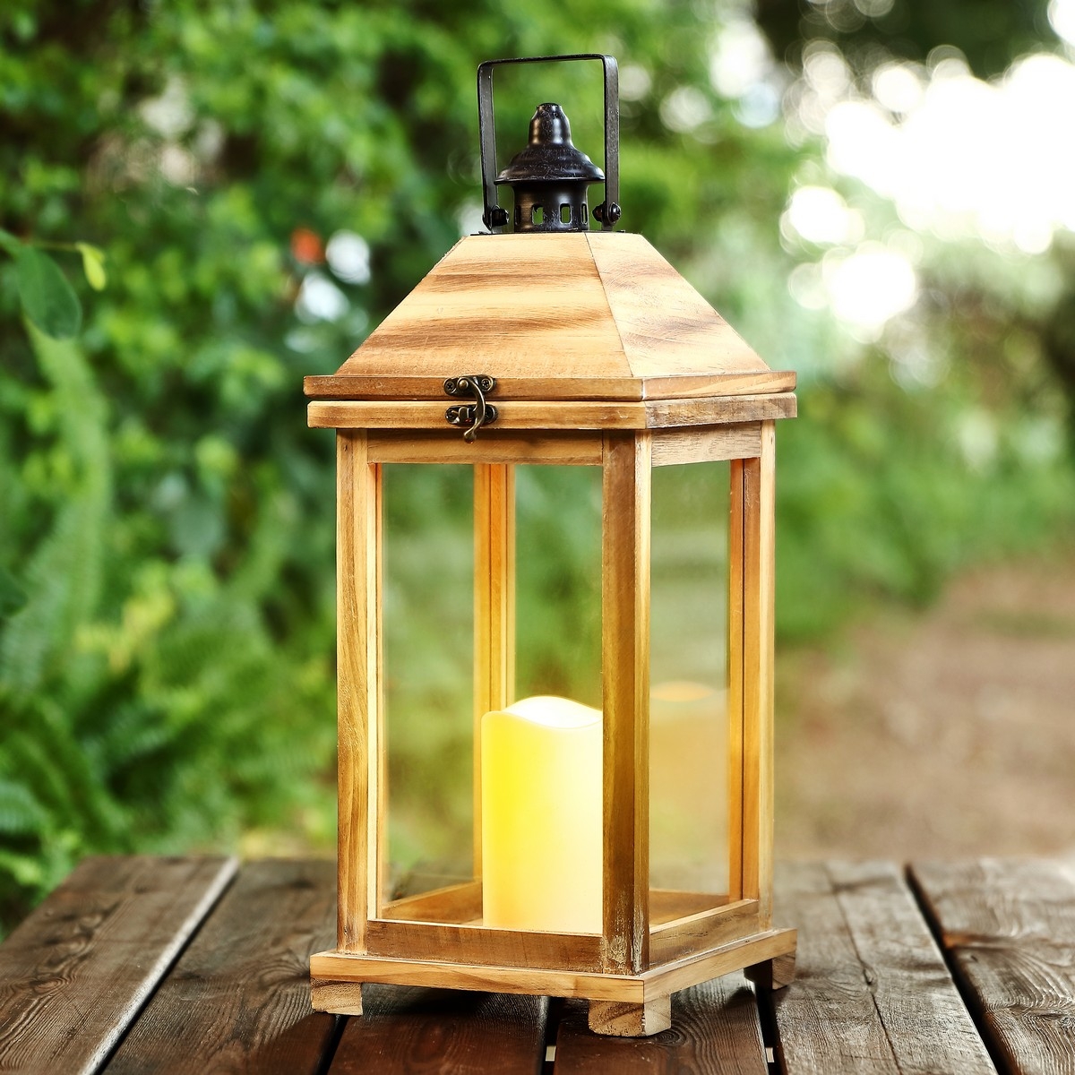 Elida 18.25" Outdoor Lantern - Light Brown - Safavieh - Image 1