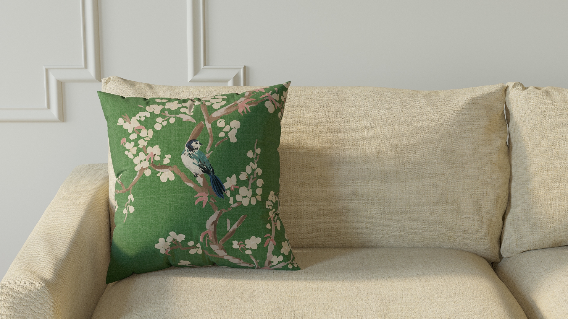 Throw Pillow 18", Jade Cherry Blossom, 18" x 18" - Image 2