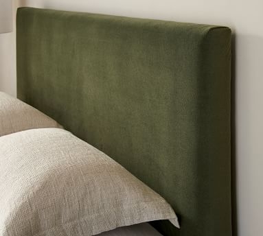 Raleigh Square Upholstered Low Platform Bed without Nailheads, King, Performance Heathered Velvet Olive - Image 1