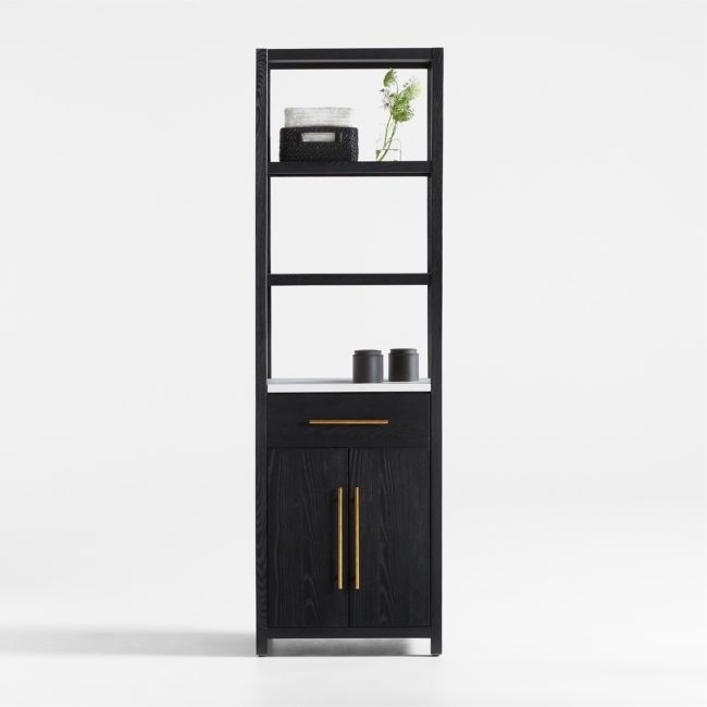 Carmen Tall White Marble Shelf and Black Ash Wood Bathroom Storage Tower - Image 0