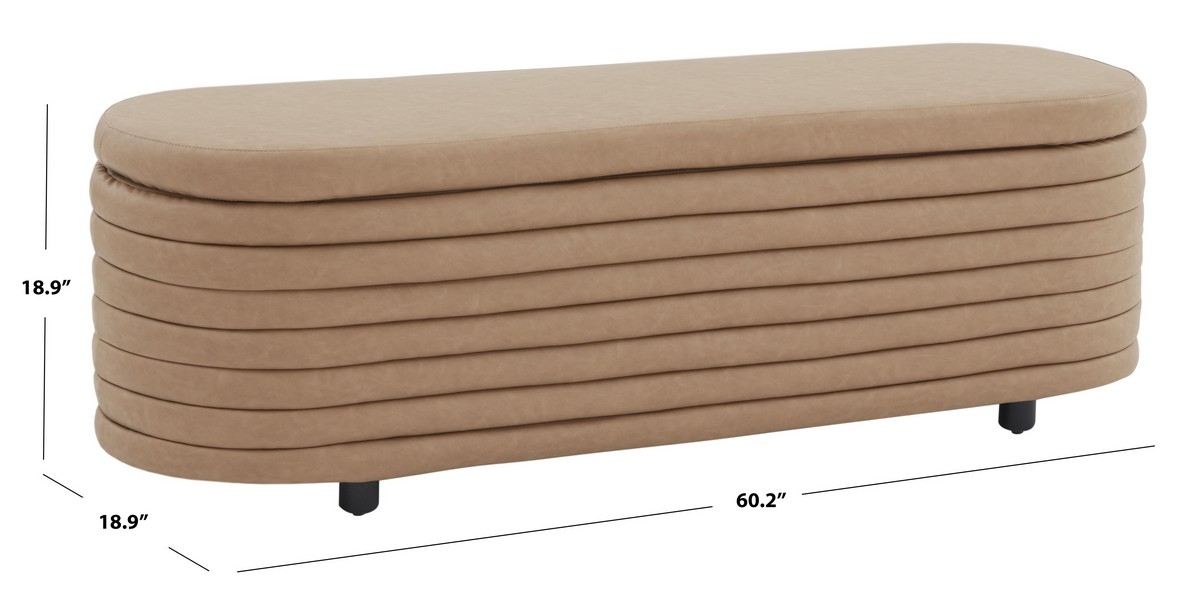 Jaymie Veagan Leather Storage Bench - Camel/Black - Image 4