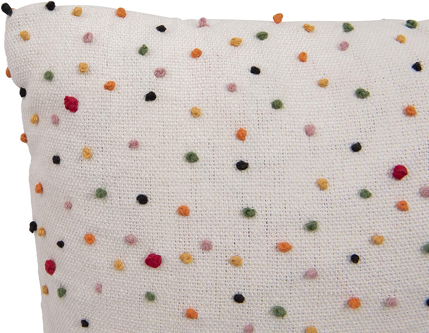 Square White Cotton Pillow with Multicolor Polka Dots & French Knots - Image 1