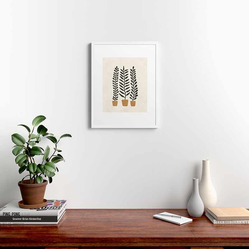 Potted Ferns Black Terracotta by Pauline Stanley - Framed Art Print Modern White 18" x 24" - Image 1