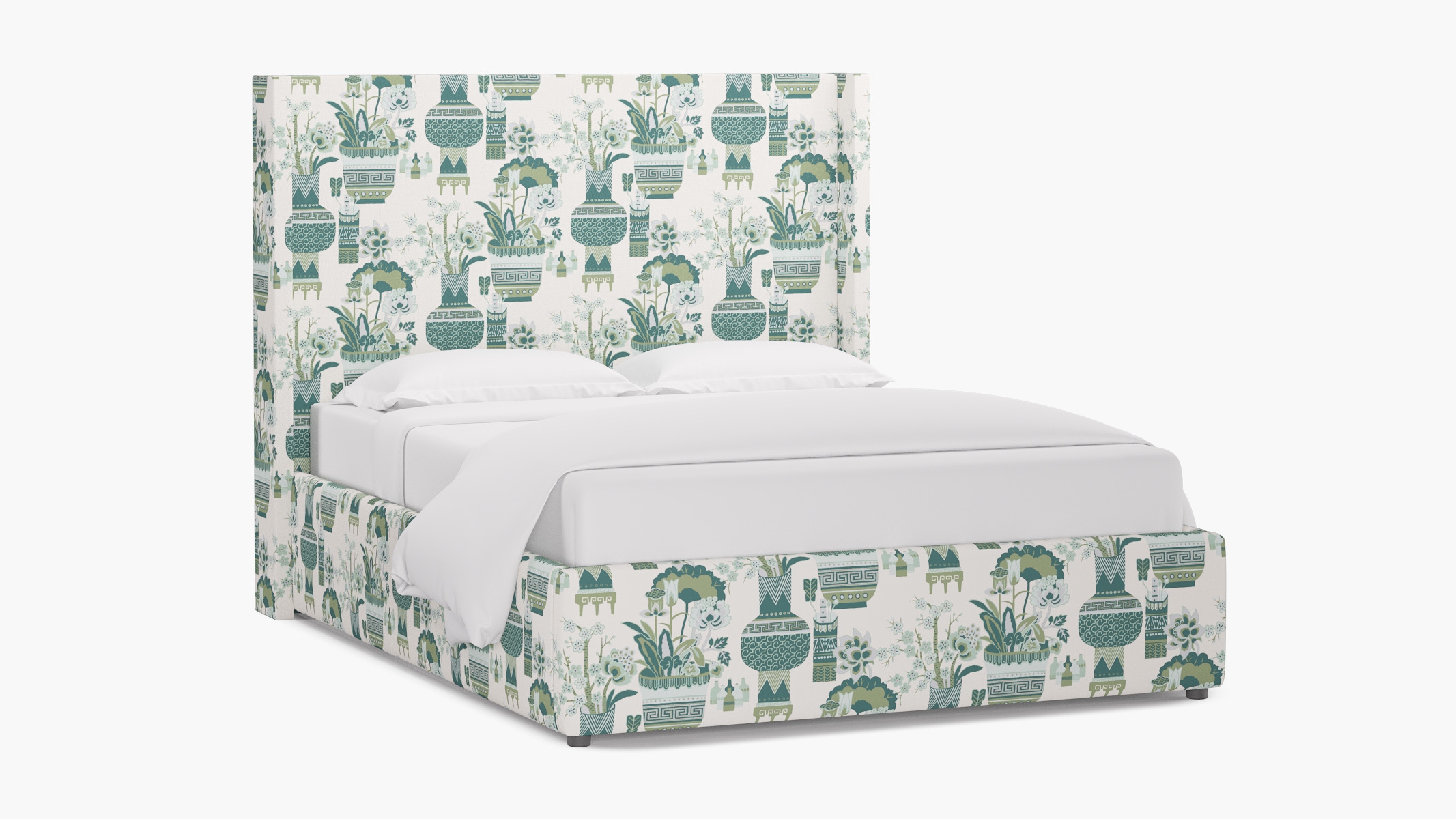 Modern Wingback Bed, Pistachio Kan-Shie, Twin - Image 1