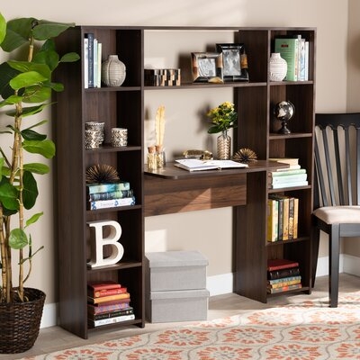 Modern And Contemporary Walnut Brown Finished Wood Storage Computer Desk With Shelves - Image 0