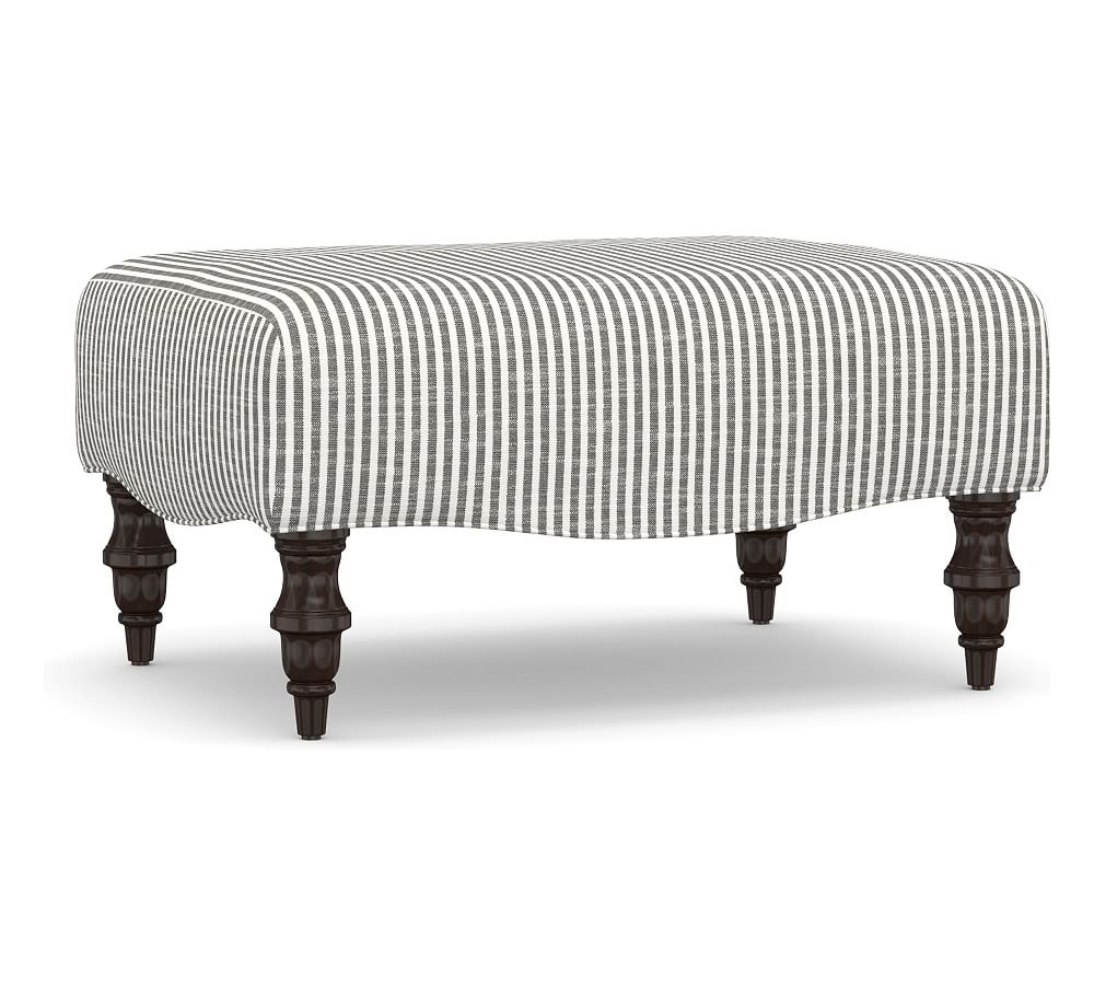 Clara Upholstered Ottoman, Polyester Wrapped Cushions, Classic Stripe Charcoal - Image 0