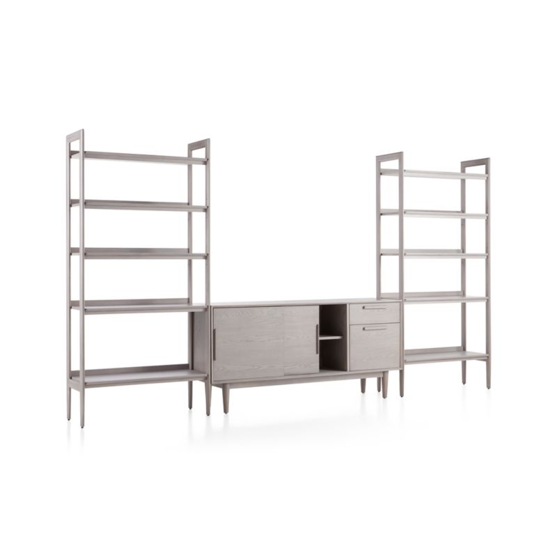 Tate Stone 64.5" Storage Media Console with 2 Wide Bookcases - Image 2
