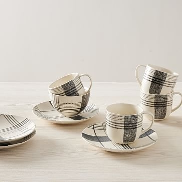 Novelty Plaid Dinnerware Collection, Black, Set of 12 - Image 0