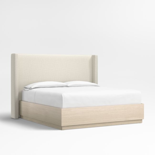 Arden 60" Natural Beige Upholstered King Headboard with Batten White Oak Storage Bed Base - Image 0