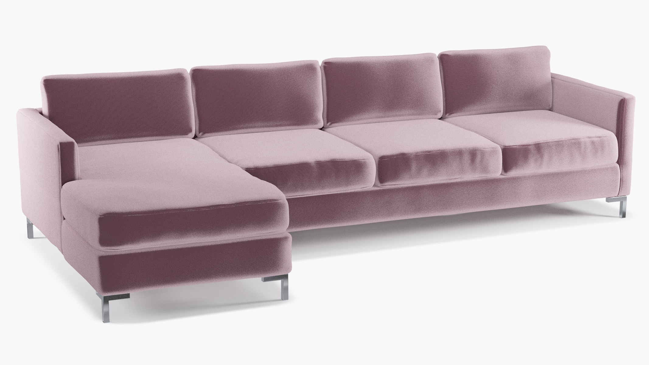 Modern Sectional, Left Facing, Lavender Performance Plush Velvet, Chrome L Leg - Image 1