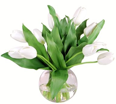Faux White Tulip Composed Arrangement, 14'' - Image 0