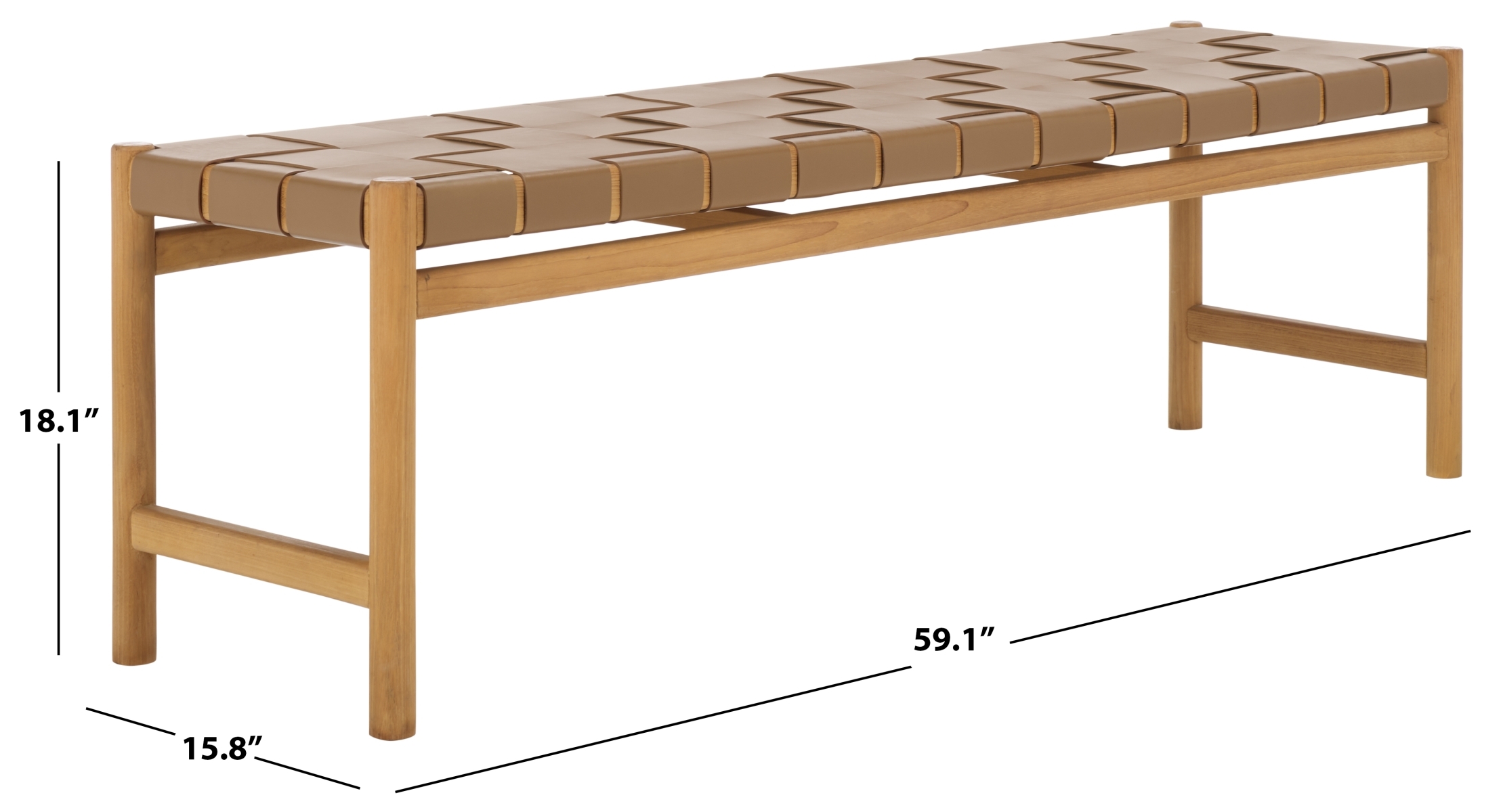Devnie Woven Leather Bench - Brown/Natural - Image 7