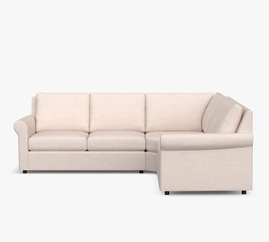 Sanford Roll Arm Upholstered 3-Piece L-Shaped Wedge Sectional, Polyester Wrapped Cushions, Park Weave Ivory - Image 1