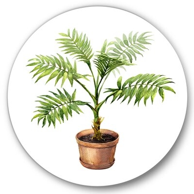 Palm In Clay Flowerpot - Traditional Metal Circle Wall Art - Image 0