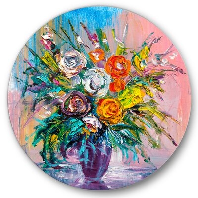 Bouquet Of Vibrant Flowers - Traditional Metal Circle Wall Art - Image 0