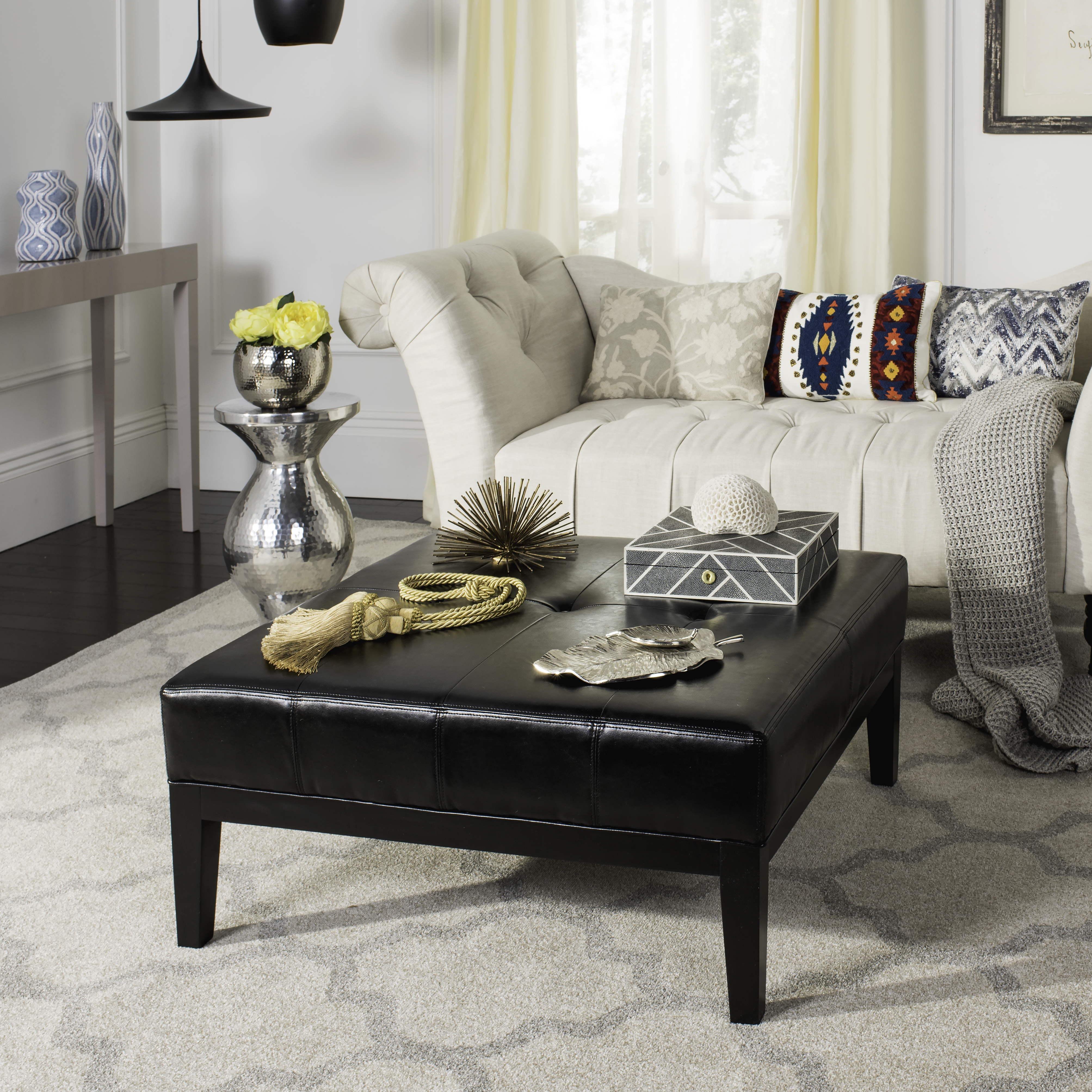 Fulton Sqr Cocktail Ottoman Lg - Black/Black - Safavieh - Image 3