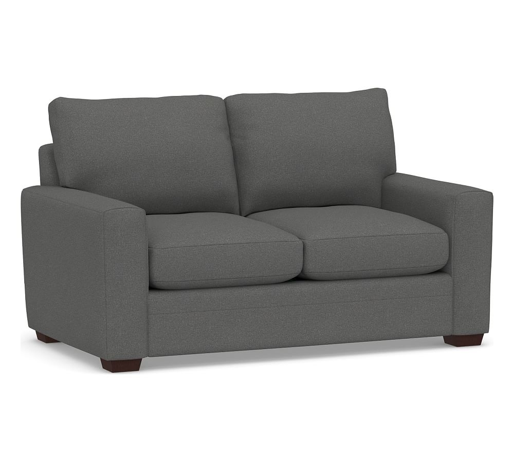 Pearce Modern Square Arm Upholstered Loveseat, Down Blend Wrapped Cushions, Park Weave Charcoal - Image 0