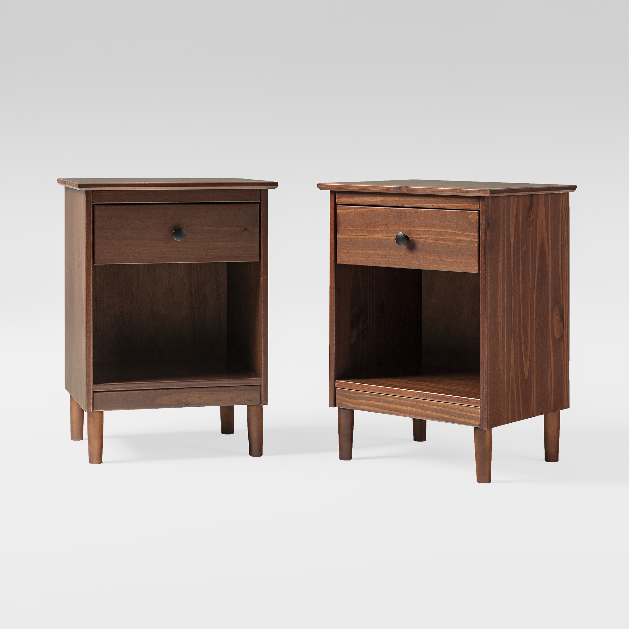 2 Piece, 1 Drawer Solid Wood Nightstands - Walnut - Image 2