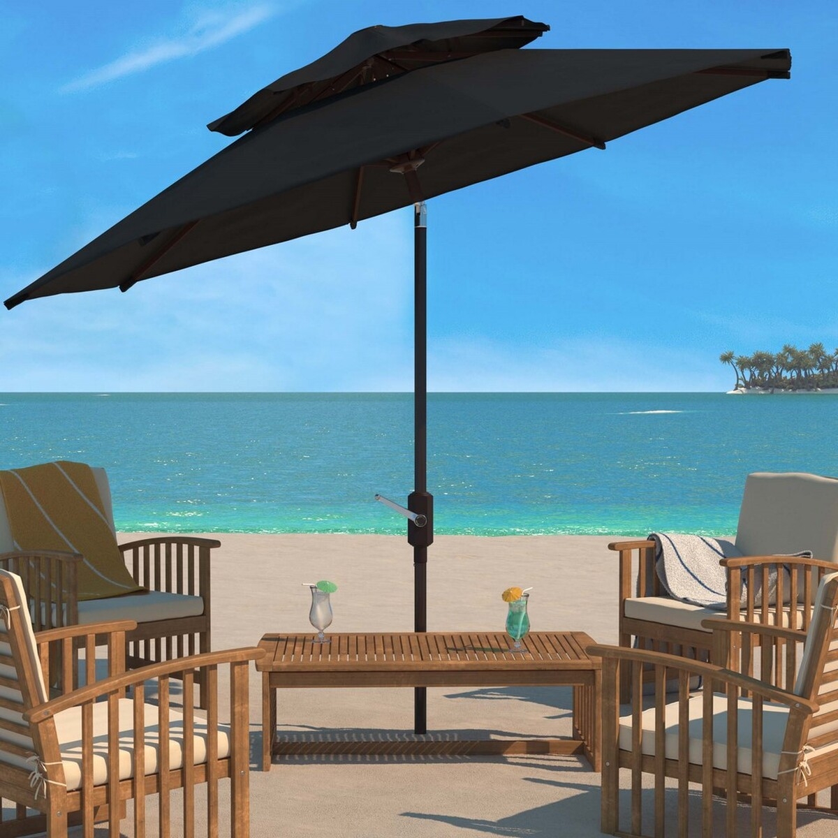 Lorenia 9Ft Double Top Umbrella - Black - Safavieh - Image 1