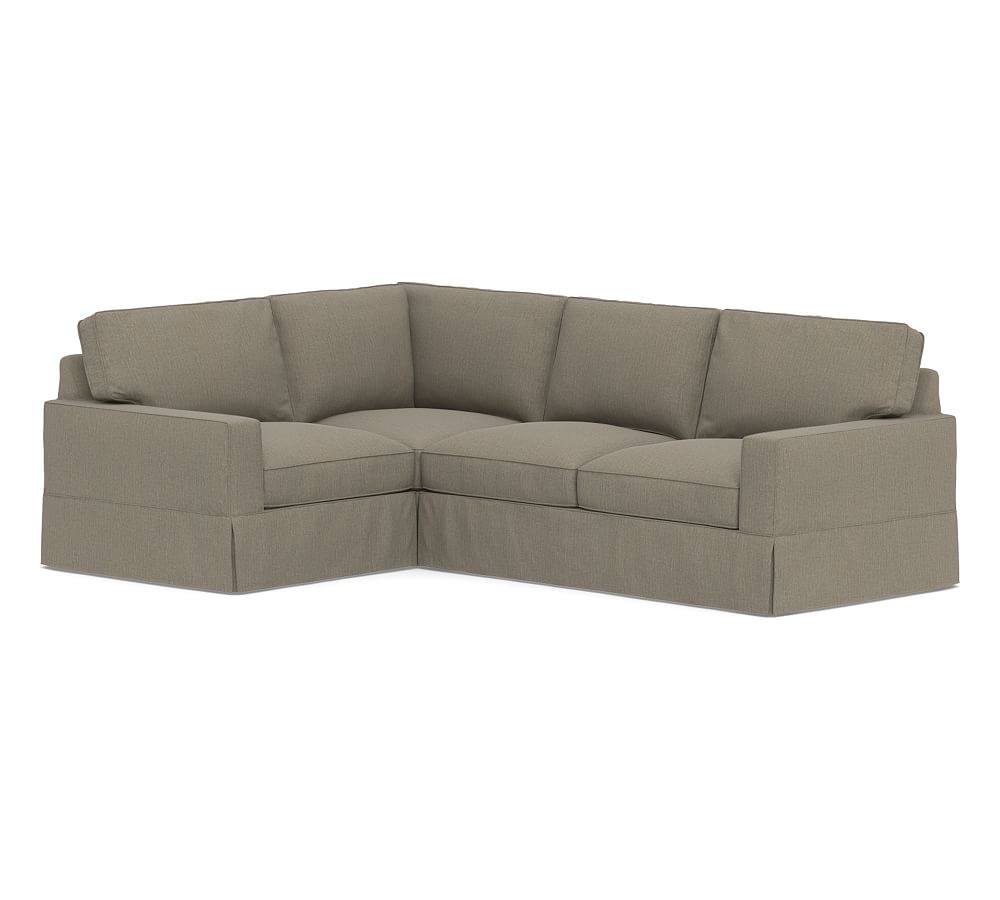 PB Comfort Square Arm Slipcovered Right Arm 3-Piece Corner Sectional, Box Edge Memory Foam Cushions, Chenille Basketweave Taupe - Image 0