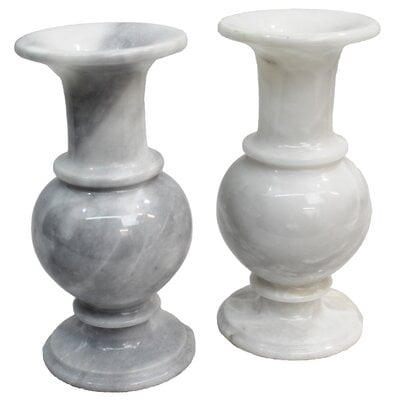 Alcott Hill® Marble Decorative 8" White Marble Vase - Set Of 2 - Image 0