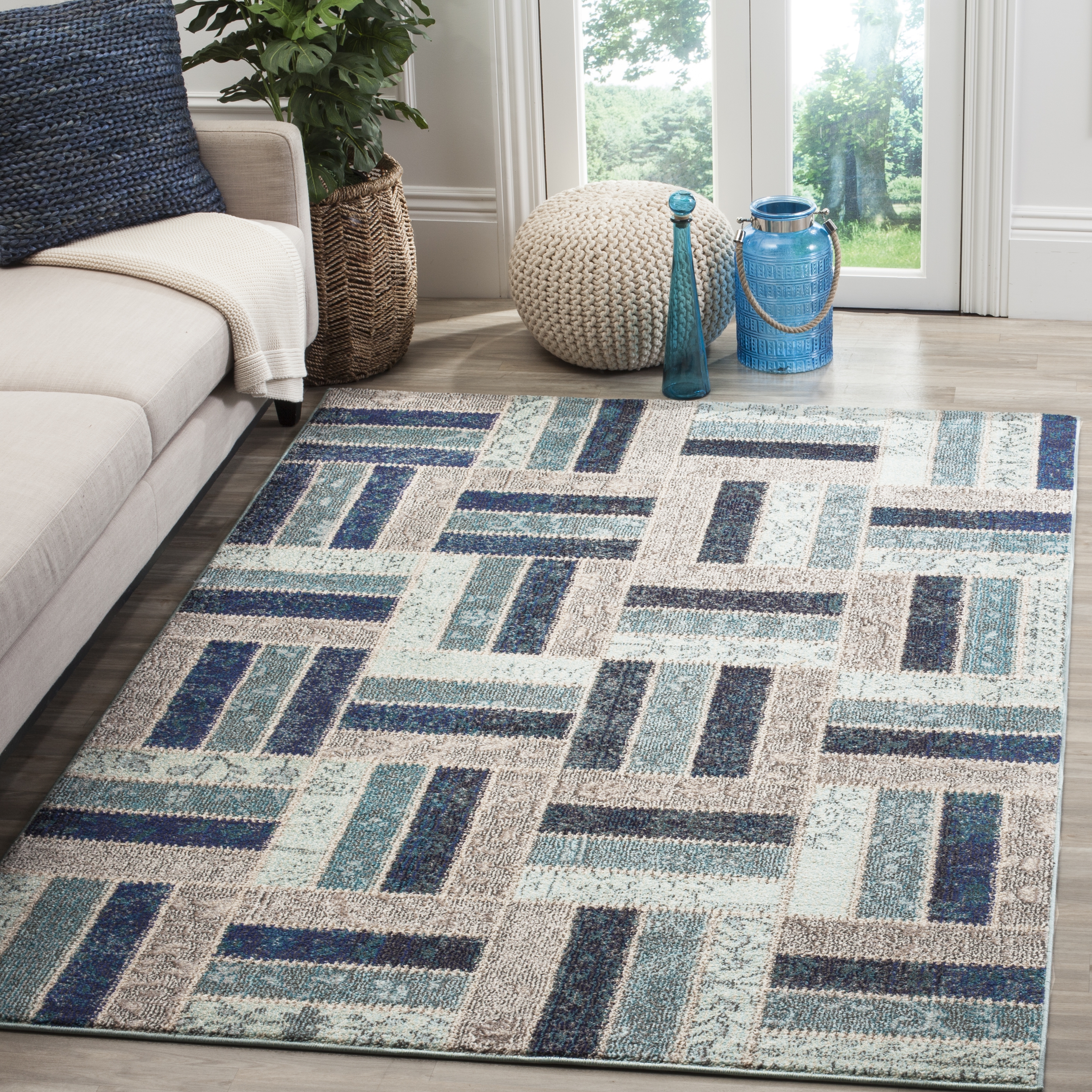 Arlo Home Woven Area Rug, MNC214E, Grey/Blue,  6' 7" X 9' 2" - Image 1