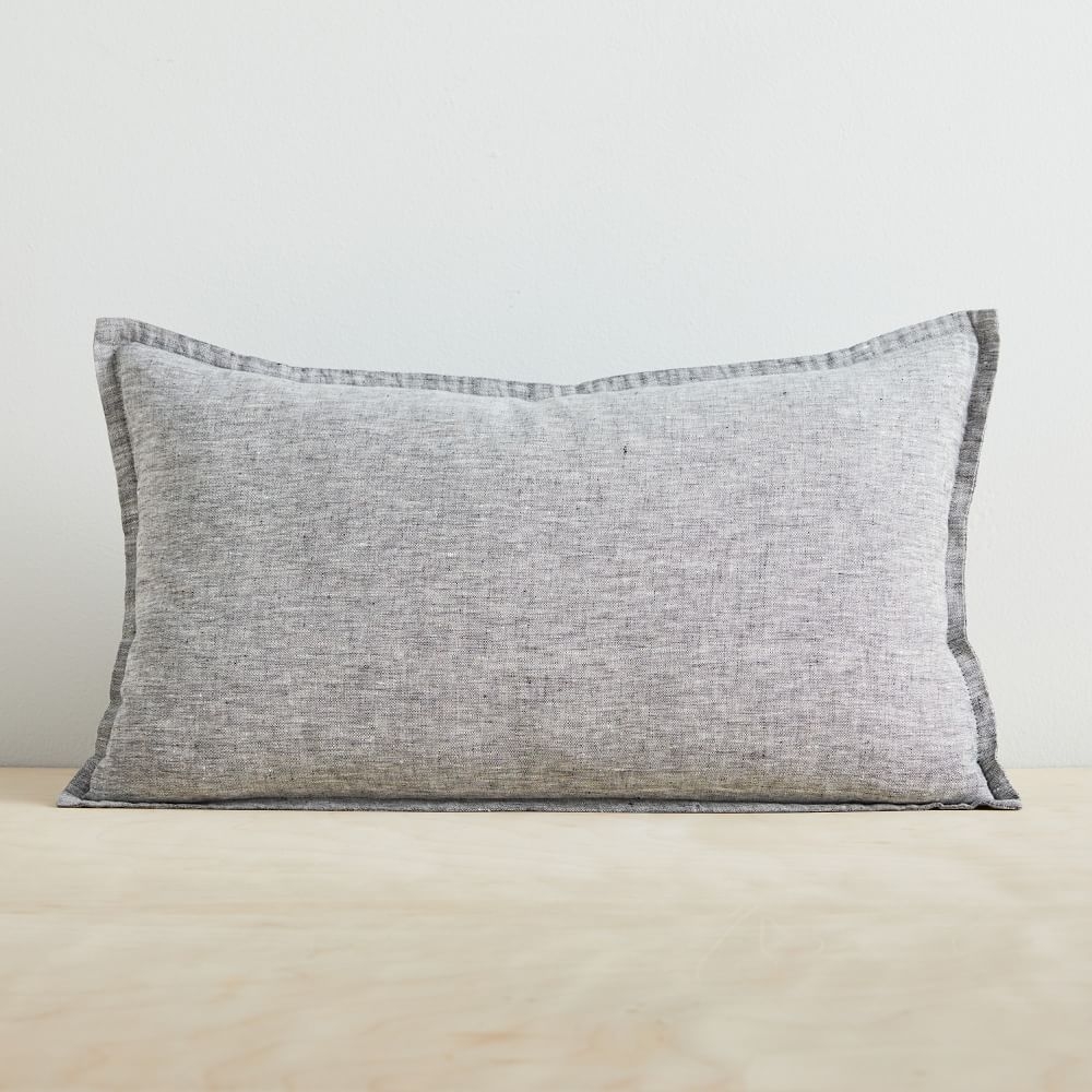 European Flax Linen Pillow Cover, 12"x21", Slate Melange - Image 0
