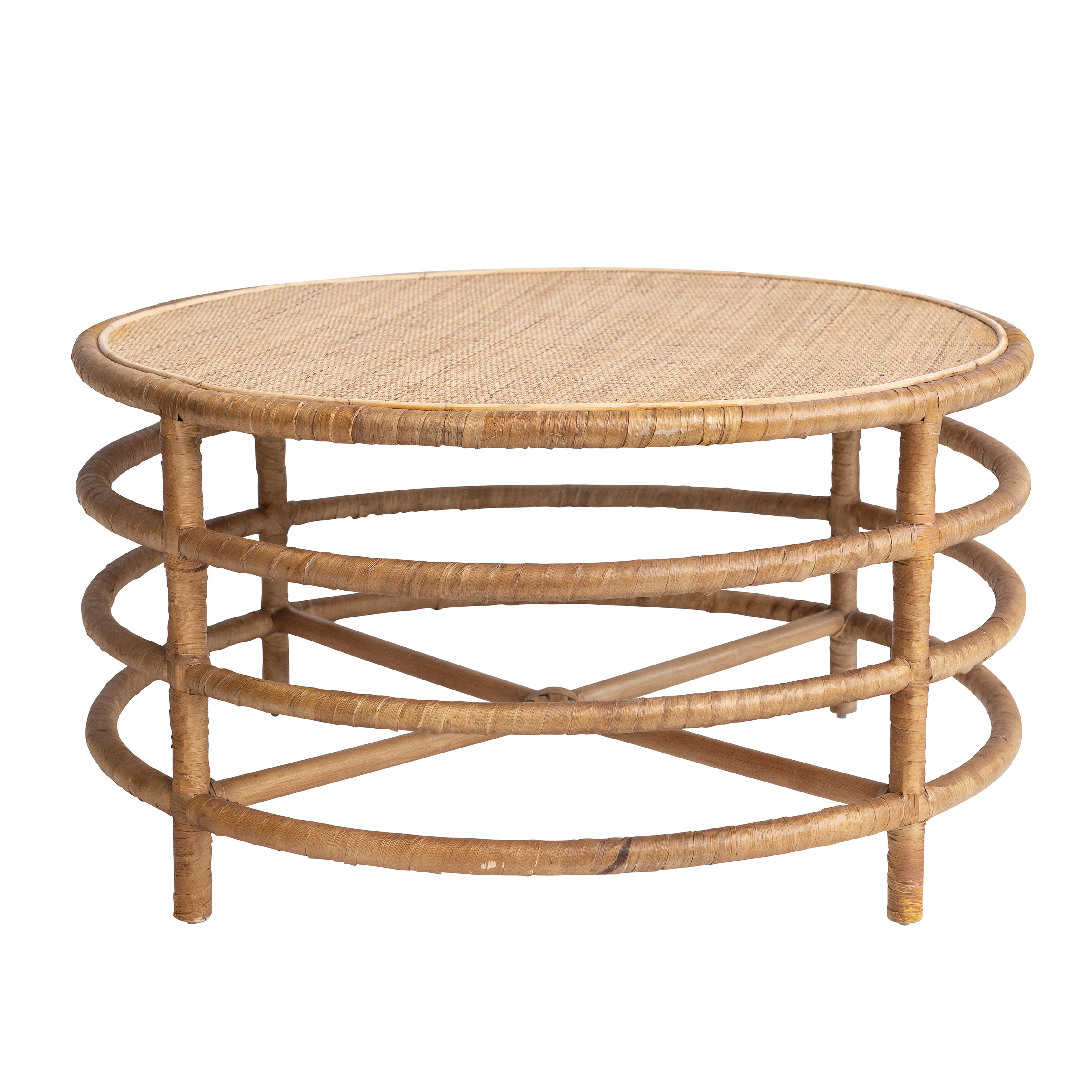 Rattan and Banana Leaf Round Coffee Table, Natural - Image 0