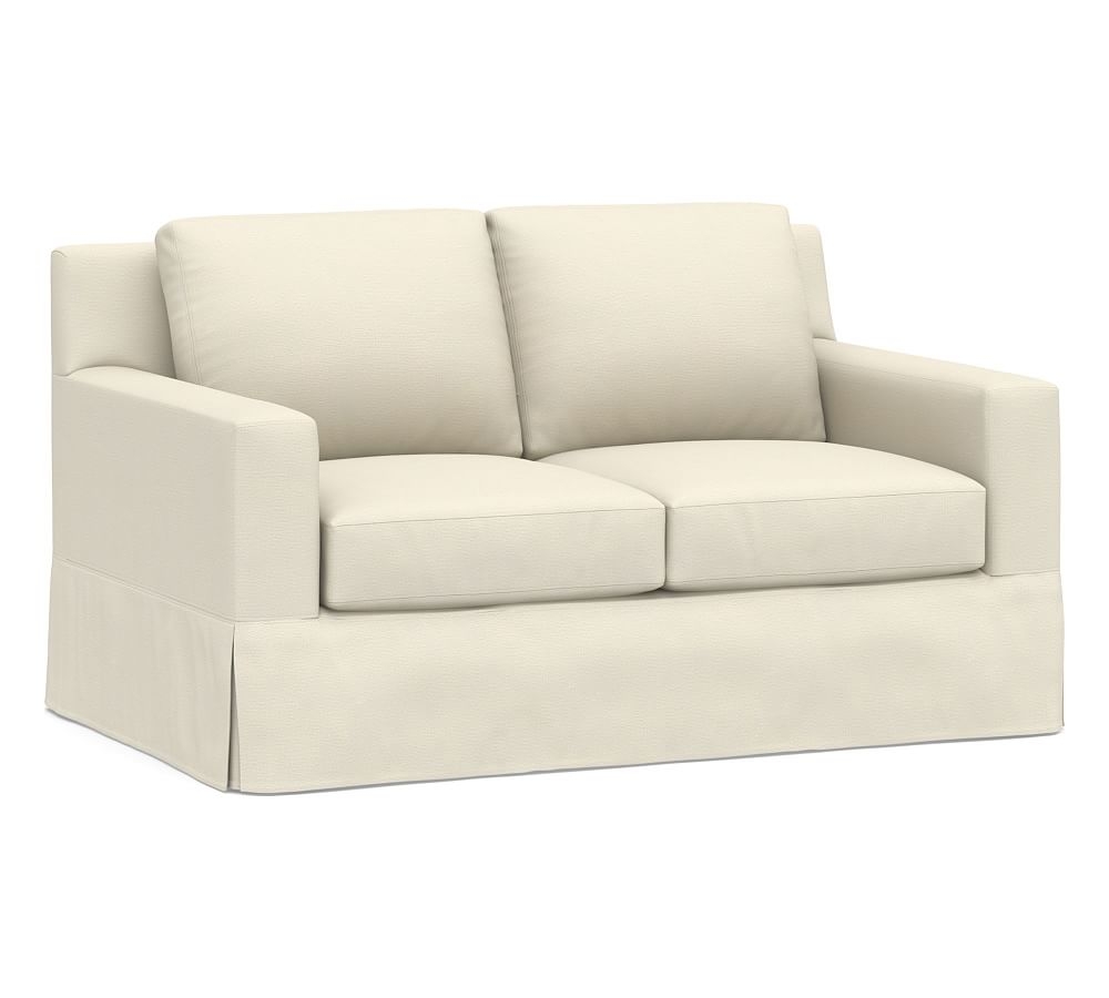 York Square Arm Slipcovered Loveseat 60.5", Down Blend Wrapped Cushions, Park Weave Ivory - Image 0