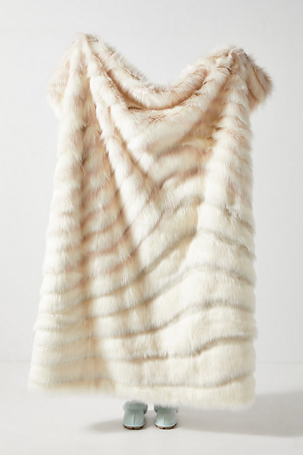 Janelle Faux Fur Throw Blanket By Anthropologie in White - Image 0