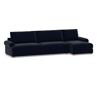 Canyon Roll Arm Upholstered Left Arm Sofa with Chaise Sectional, Down Blend Wrapped Cushions, Performance Plush Velvet Navy - Image 0