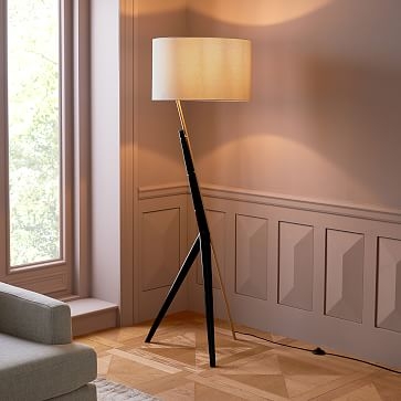 Caldas Floor Lamp, Natural Linen, Black/Antique Brass - Image 4