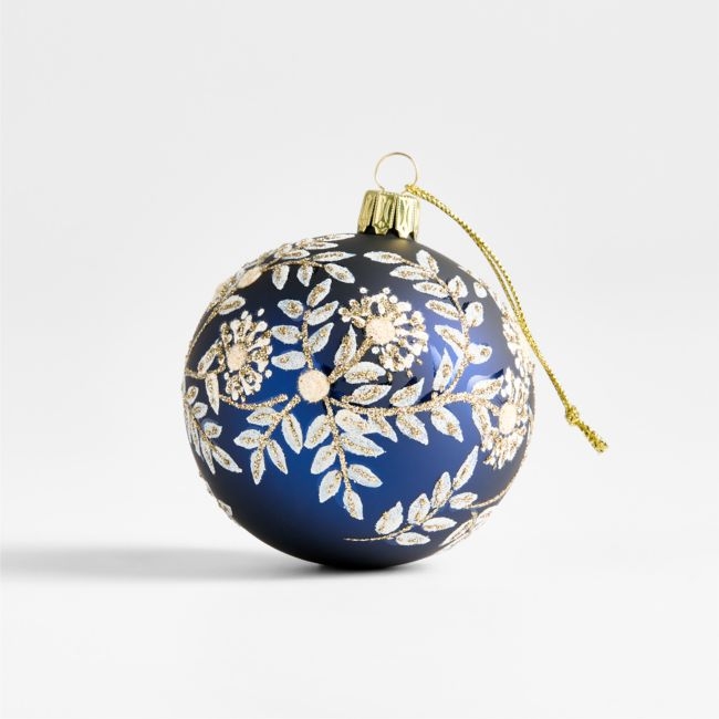 European Blue and White Botanical Ball Christmas Tree Ornament - Image 0